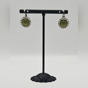 Lia Sophia Olive Green Crystal Earrings Silver Tone Round Dangle